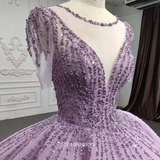 Short Sleeve Lilac Princess Dress Ball Gown Beaded Prom Dress Pageant Dress DY9919|Selinadress