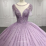 Short Sleeve Lilac Princess Dress Ball Gown Beaded Prom Dress Pageant Dress DY9919|Selinadress