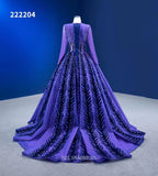 Long Sleeve Beaded Prom Dress Ball Gown Blue Pageant Dress RSM222204|Selinadress