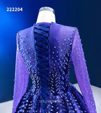 Long Sleeve Beaded Prom Dress Ball Gown Blue Pageant Dress RSM222204|Selinadress
