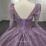 Long Sleeve Lilac Ball Gown Prom Dress Beaded Pageant Dress DY5667|Selinadress