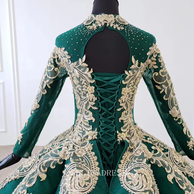 Elegant Emerald Green Gold Lace Beaded Long Sleeve Henna Wedding Kaftan  Gown ⋆ Sultan Dress