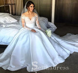 Long Sleeve Two Pieces Sexy Wedding Dresses Sheath/Column Split Bridal Gown SEW009|Selinadress