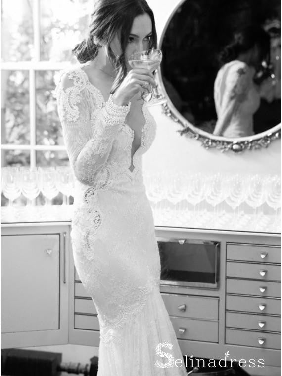 Long Sleeve Wedding Dresses Mermaid Floor-length Romantic Lace Bridal SELINADRESS Long Sleeve Wedding Dresses Mermaid Floor-length Romantic Lace Bridal SELINADRESS