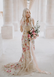 Long Wedding Dresses 3D Floral Embroidery Wedding Gowns JKW128