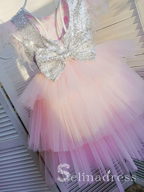 Lovely Pretty Pink Sequins Cheap Wedding Little Girl Flower Girl Dresses GRS016|Selinadress