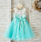 Lovely Tulle Applique Flower Girl Dresses V Back Little Girl Dresses GRS021|Selinadress