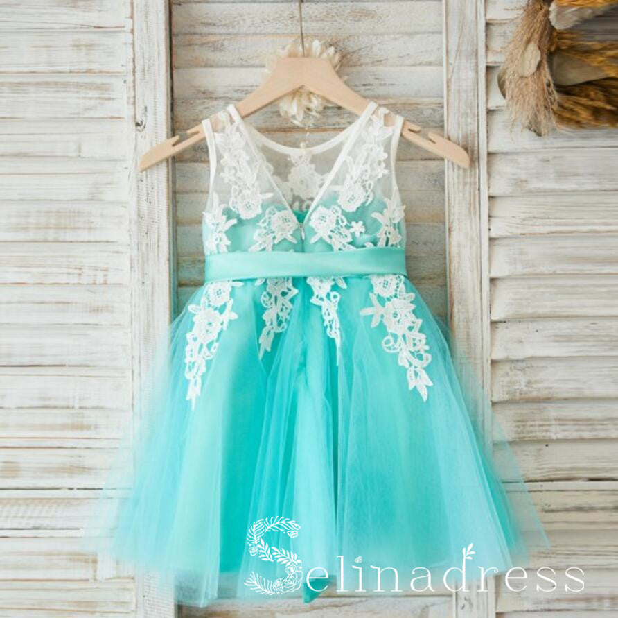 Lovely Tulle Applique Flower Girl Dresses V Back Little Girl Dresses G SELINADRESS Lovely Tulle Applique Flower Girl Dresses V Back Little Girl Dresses G SELINADRESS