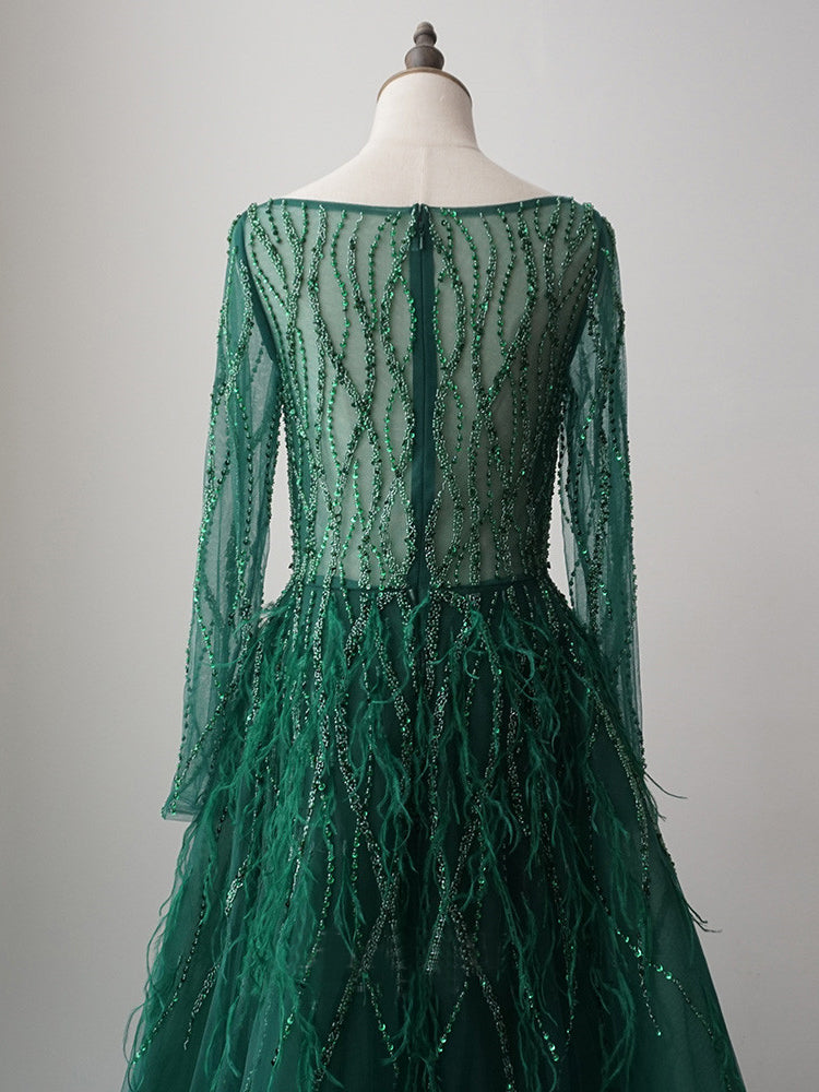 luxurious A-line Long Sleeve Green Long Prom Dress Beaded Evening Dres SELINADRESS luxurious A-line Long Sleeve Green Long Prom Dress Beaded Evening Dres SELINADRESS