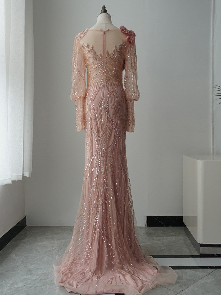 luxurious Mermaid 3d Floral Flower Beaded Long Prom Dress Lantern Slee SELINADRESS luxurious Mermaid 3d Floral Flower Beaded Long Prom Dress Lantern Slee SELINADRESS