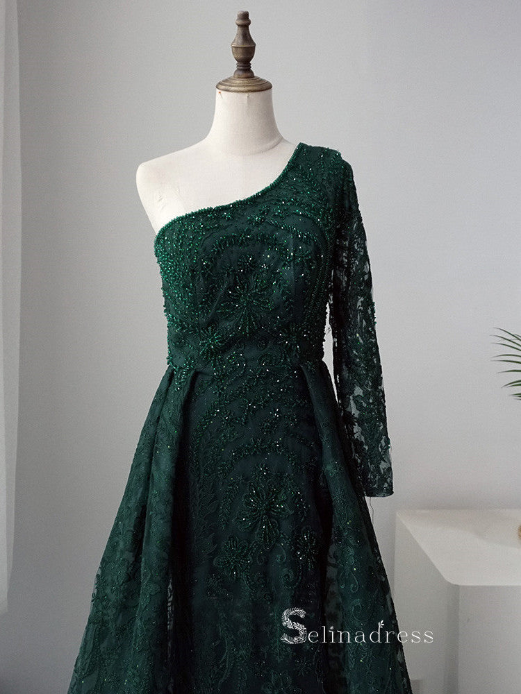 Luxury A-line Embroidery Beaded Dark Green Long Prom Dresses Modest Ev SELINADRESS Luxury A-line Embroidery Beaded Dark Green Long Prom Dresses Modest Ev SELINADRESS