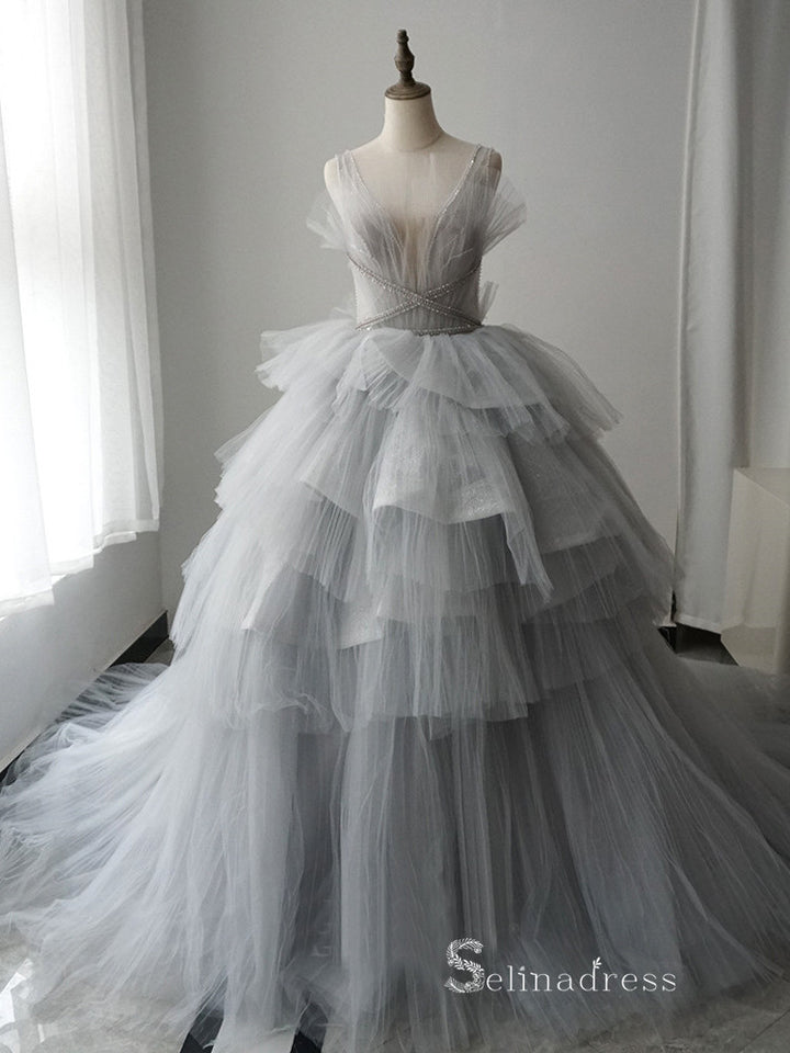 grey quinceanera dresses ZAPAKASA Women Sparkly Grey Blue Ball Gown Sweetheart Corset Quinceanera  Dress with Appliques Tulle Floor Length Sweet 16 Dress main image 0