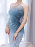 luxury Mermaid Blue Prom Dress Sequins Long Evening Formal Gowns hlkS002|Selinadress