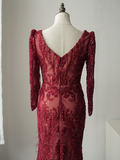Luxury Mermaid Burgundy Long Prom Dress Beaded Elegant Long Evening Gowns ASB014|Selinadress