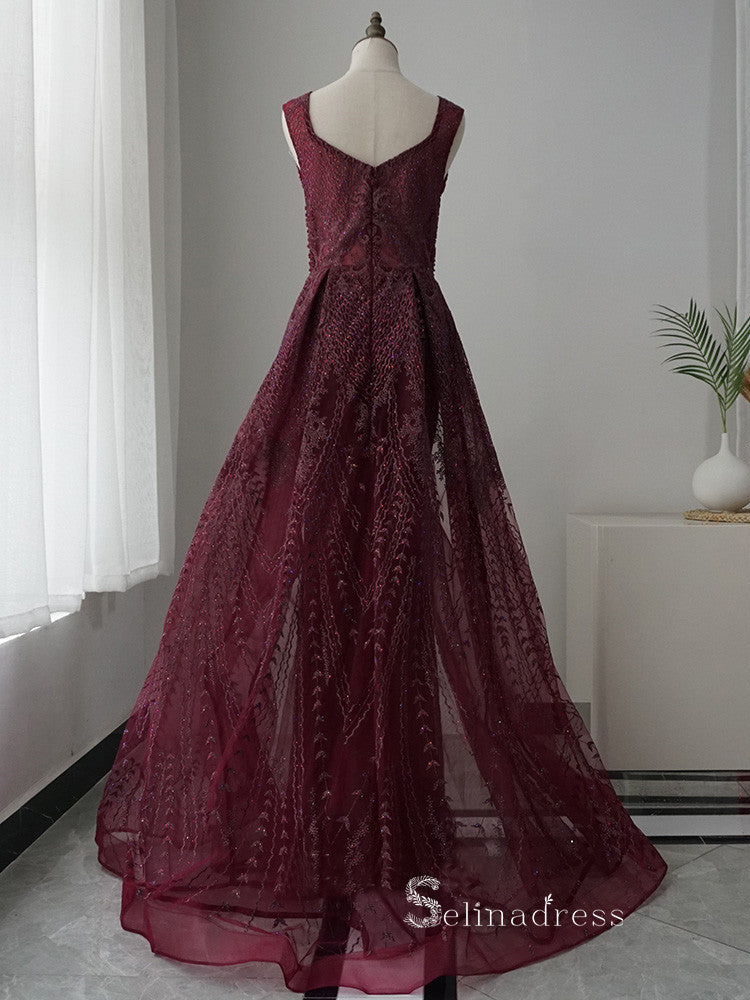 Luxury Mermaid Embroidery Beaded Burgundy Long Prom Dresses Modest Eve SELINADRESS Luxury Mermaid Embroidery Beaded Burgundy Long Prom Dresses Modest Eve SELINADRESS