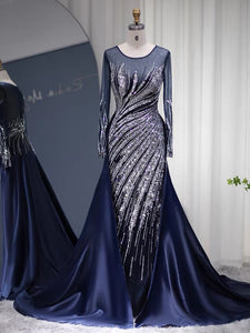 Luxury Mermaid Long Sleeve Prom Dress Beaded Evening Gowns #OPS008|Selinadress