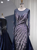 Luxury Mermaid Long Sleeve Prom Dress Beaded Evening Gowns #OPS008|Selinadress