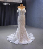 Luxury Mermaid Long Sleeve White Wedding Dress Beaded Bridal Gowns 222173|Selinadress