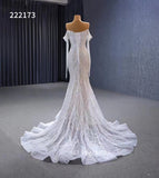 Luxury Mermaid Long Sleeve White Wedding Dress Beaded Bridal Gowns 222173|Selinadress