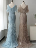 Luxury Mermaid V Neck Long Prom Dresses Sparkly Beaded Evening Dresses ASB012|Selinadress