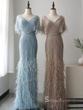 Luxury Mermaid V Neck Long Prom Dresses Sparkly Beaded Evening Dresses ASB012|Selinadress