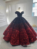 Luxury Off-the-shoulder Ball Gown Ombre Sparkly Prom Dress Quincess Dress RSM66991|Selinadress