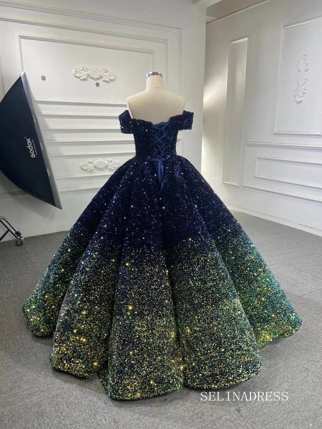 Luxury Off-the-shoulder Ball Gown Ombre Sparkly Prom Dress Quincess Dr SELINADRESS Luxury Off-the-shoulder Ball Gown Ombre Sparkly Prom Dress Quincess Dr SELINADRESS