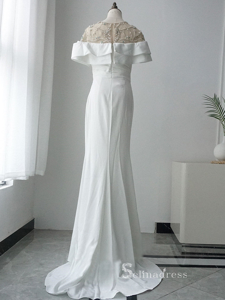 Luxury Scoop Mermaid Beaded Prom Dresses White Modest Evening Dresses SELINADRESS Luxury Scoop Mermaid Beaded Prom Dresses White Modest Evening Dresses SELINADRESS