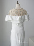Luxury Scoop Mermaid Beaded Prom Dresses White Modest Evening Dresses ASB017|Selinadress