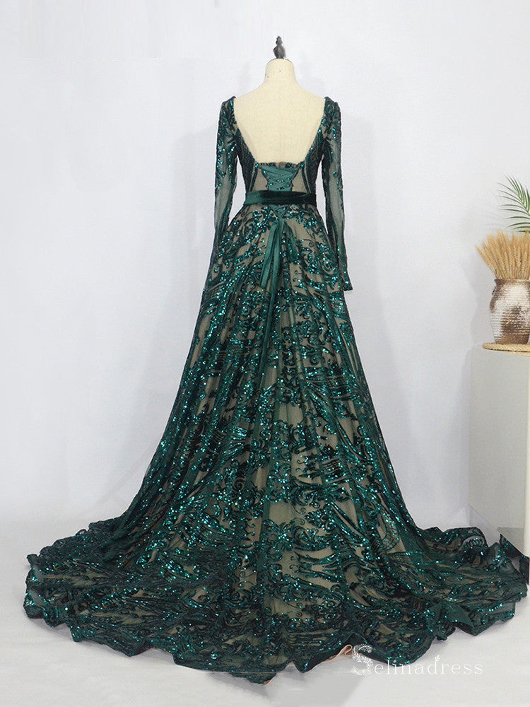 Luxury Sequins Sweep Train Long Sleeve Plus Size Prom Dress Formal Eve SELINADRESS Luxury Sequins Sweep Train Long Sleeve Plus Size Prom Dress Formal Eve SELINADRESS