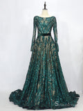 Luxury Sequins Sweep Train Long Sleeve Plus Size Prom Dress Formal Evening Gown SC044