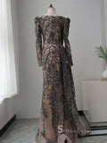 Luxury Sheath/Column Long Sleeve Black Embroidery Beaded Long Prom Dresses Evening Dresses ASB020|Selinadress