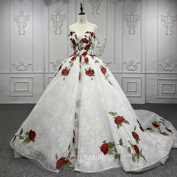 Luxury Sweetheart Flower Embroidery Off Shoulder wedding Gowns Bridal Dress LS9585 Selinadress