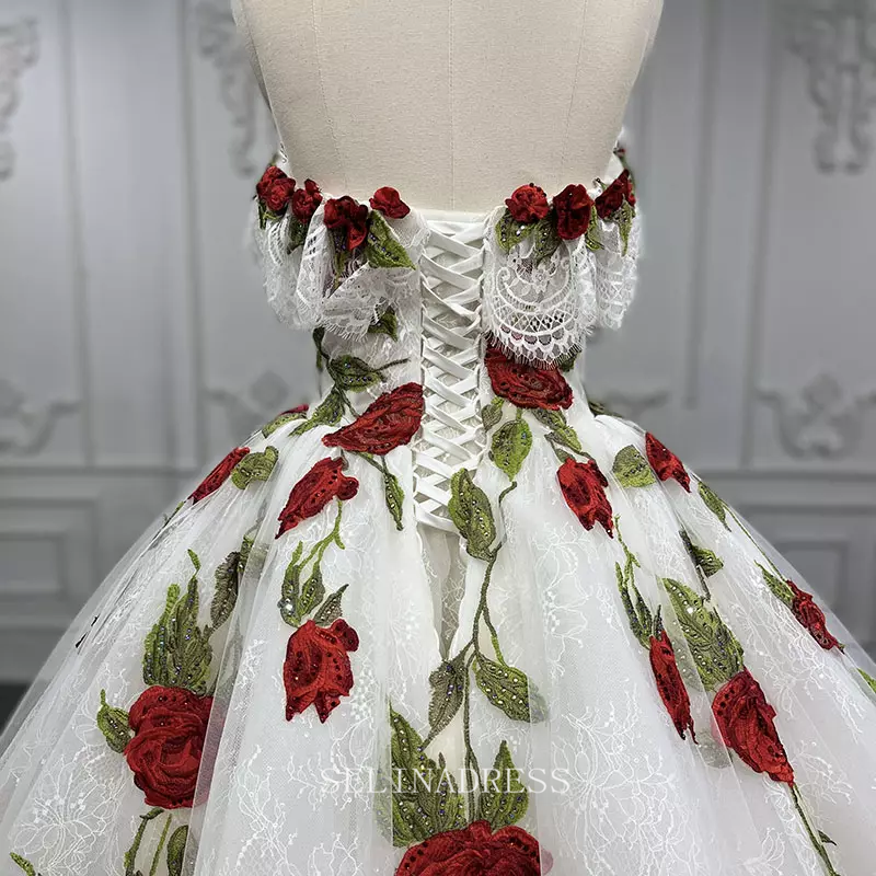 Luxury Sweetheart Flower Embroidery Off Shoulder wedding Gowns Bridal SELINADRESS Luxury Sweetheart Flower Embroidery Off Shoulder wedding Gowns Bridal SELINADRESS