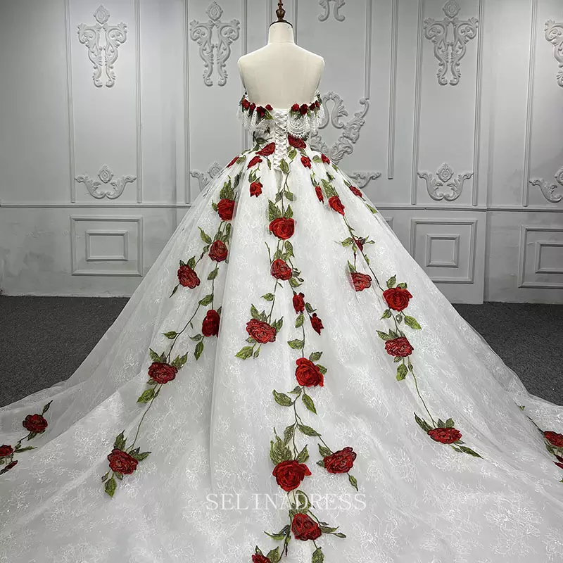 Luxury Sweetheart Flower Embroidery Off Shoulder wedding Gowns Bridal SELINADRESS Luxury Sweetheart Flower Embroidery Off Shoulder wedding Gowns Bridal SELINADRESS
