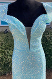 Mermaid Baby Blue Sequins Prom Dress Lace-up Prom Gown #QWE011|Selinadress