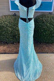 Mermaid Baby Blue Sequins Prom Dress Lace-up Prom Gown #QWE011|Selinadress