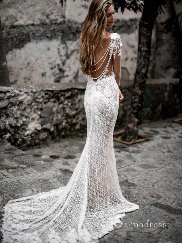 Mermaid Backless Long Sleeves Special Lace Floral Appliqued Illusion Wedding Dress SDL018 Mermaid Backless Long Sleeves Special Lace Floral Appliqued Illusion Wedding Dress SDL018