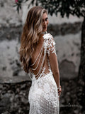 Mermaid Backless Long Sleeves Special Lace Floral Appliqued Illusion Wedding Dress SDL018