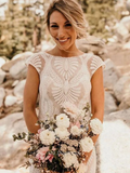 Mermaid Beach Lace Wedding Dresse Cap Sleeve Backless Custom Wedding Dress GRDK005|Selinadress