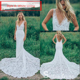 Mermaid Beach Wedding Dresses V-neck Sweep Train Rustic Lace Bridal Gown SEW029|Selinadress
