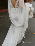 Mermaid Deep V neck 3D Lace Wedding Dresses Rustic Bridal Gowns MHL2853|Selinadress