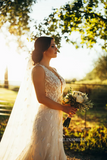 Mermaid Deep V neck Applique Lace Rustic Wedding Dress For Bride JKP010|Selinadress