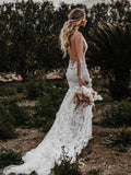 Mermaid Deep V neck Lace Wedding Dresses Open Back Rustic Bridal Gowns MHL139|Selinadress