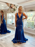 Mermaid Deep V neck Sparkly long Prom Dress Sequins Formal Dresses KPY020|Selinadress