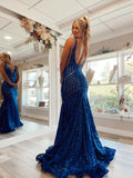 Mermaid Deep V neck Sparkly long Prom Dress Sequins Formal Dresses KPY020|Selinadress