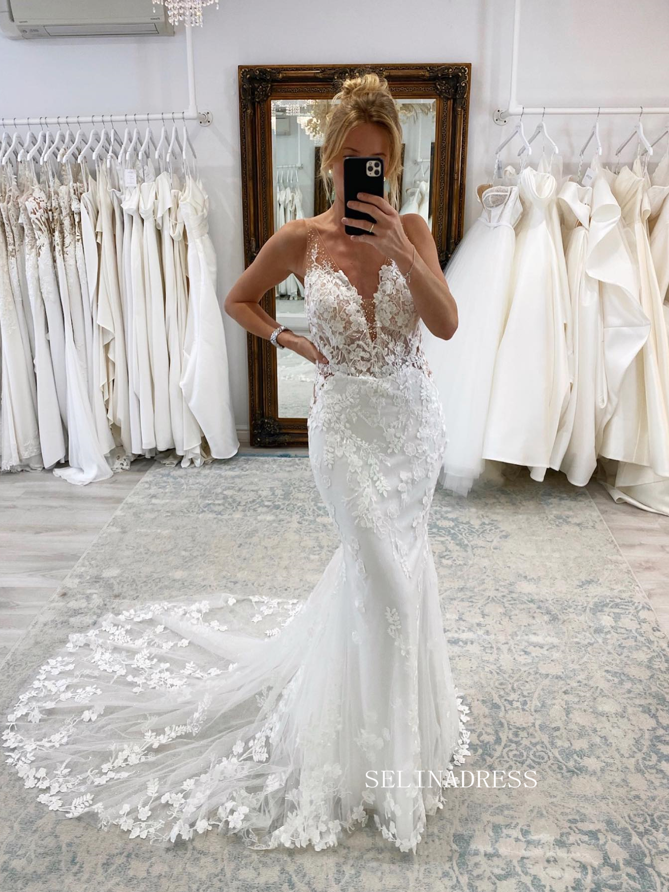 Floral Lace Embroidered Strapless Ball Gown Wedding Dress With Plunging  V-neckline | Kleinfeld Bridal