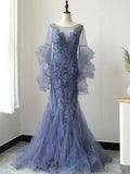 Mermaid Falbala Sleeve Feather Prom Dress luxury Dubai Evening Formal Gown SC035