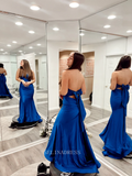 Mermaid Halter Simple Long Formal Dress Bow Tie Open Back Prom Dresses Evening Dress KPY031|Selinadress