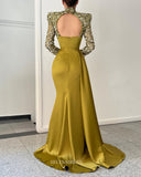 Mermaid High Neck Mustard Yellow African Prom Dress Sequins Long Evening Gowns Formal Dress #POL121|Selinadress